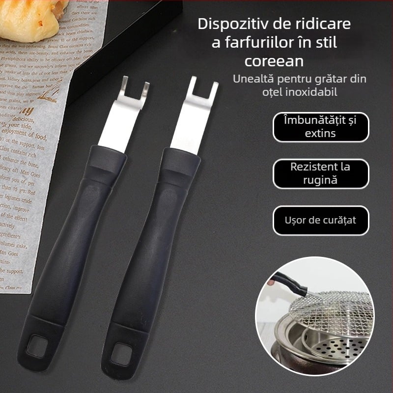 Set de ustensile pentru grătar din oțel inoxidabil, mâner lung de 22 cm: furculiță, ridicator pentru cărbune, clește pentru foc și înlocuitor de cărbune