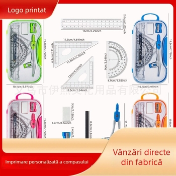Yixi Set de desen pentru elevi, 8 piese: rigle, creioane și compasuri metalice