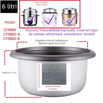Vas interior pentru orez, cu strat antiaderent, formă triunghiulară veche, model 2345, 1,5 L, accesorii