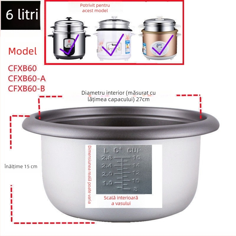 Vas interior pentru orez, cu strat antiaderent, formă triunghiulară veche, model 2345, 1,5 L, accesorii