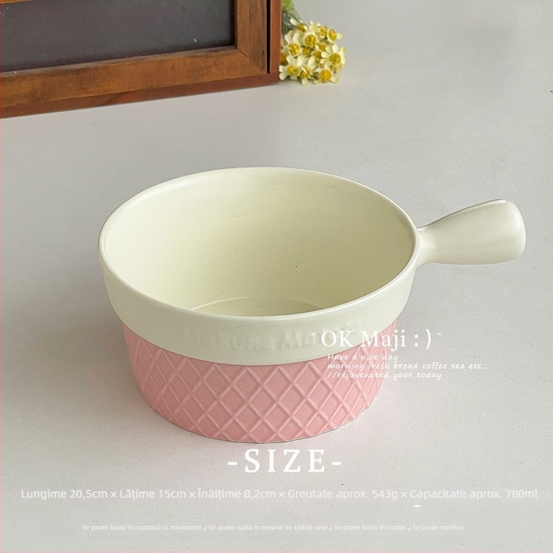 Vas ceramic cu mâner pentru utilizare personală, bol stilat pentru tăiței, bol de orez pentru uz casnic, vas pentru aburi, bol pentru coacere în air fryer