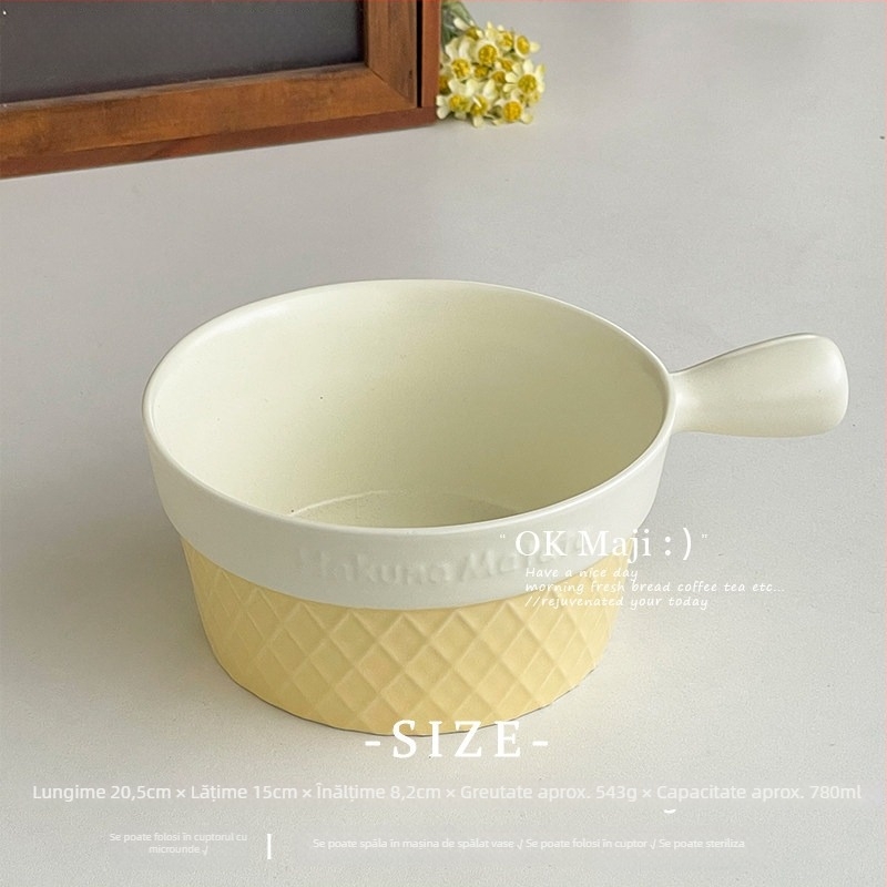 Vas ceramic cu mâner pentru utilizare personală, bol stilat pentru tăiței, bol de orez pentru uz casnic, vas pentru aburi, bol pentru coacere în air fryer