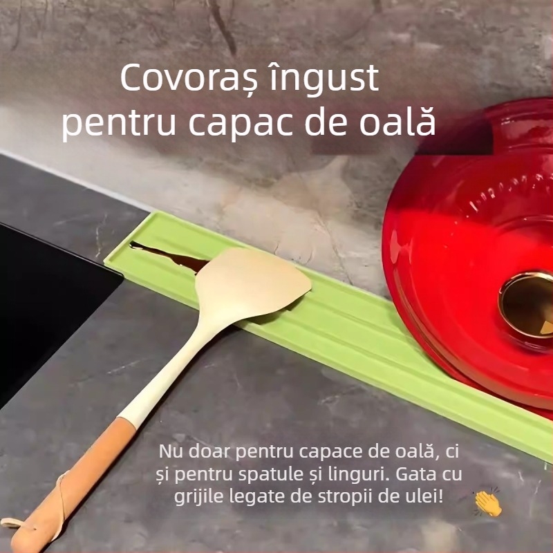 Covoraș din silicon pentru capace de oale, pe blat de bucătărie, multifuncțional, anti-alunecare și drenaj pentru spații înguste, fără găuri