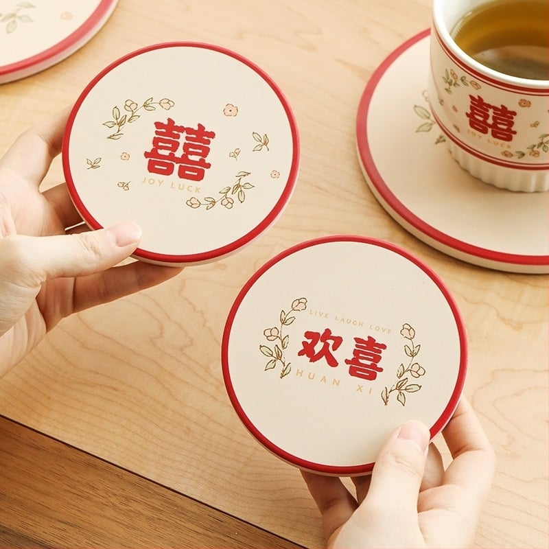 Suport pentru pahar ceramic absorbant, circular, cu bază din plută, model desen animat, stil chinezesc nou, izolație termică