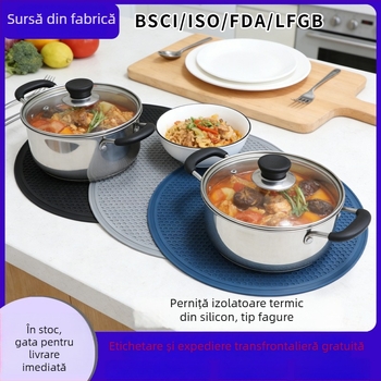 Covoraș rotund din silicon pentru vase, rezistent la temperaturi înalte, antialunecare, multifuncțional, mai multe dimensiuni, bucătărie