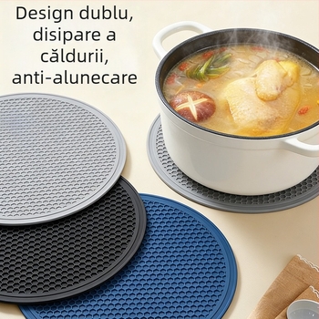 Covoraș rotund din silicon pentru vase, rezistent la temperaturi înalte, antialunecare, multifuncțional, mai multe dimensiuni, bucătărie