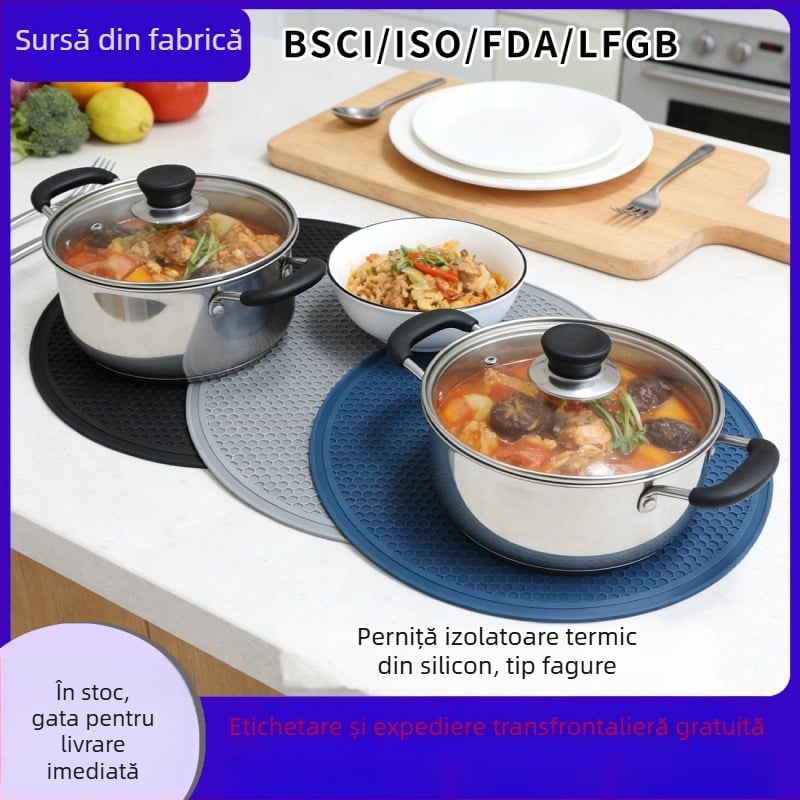 Covoraș rotund din silicon pentru vase, rezistent la temperaturi înalte, antialunecare, multifuncțional, mai multe dimensiuni, bucătărie