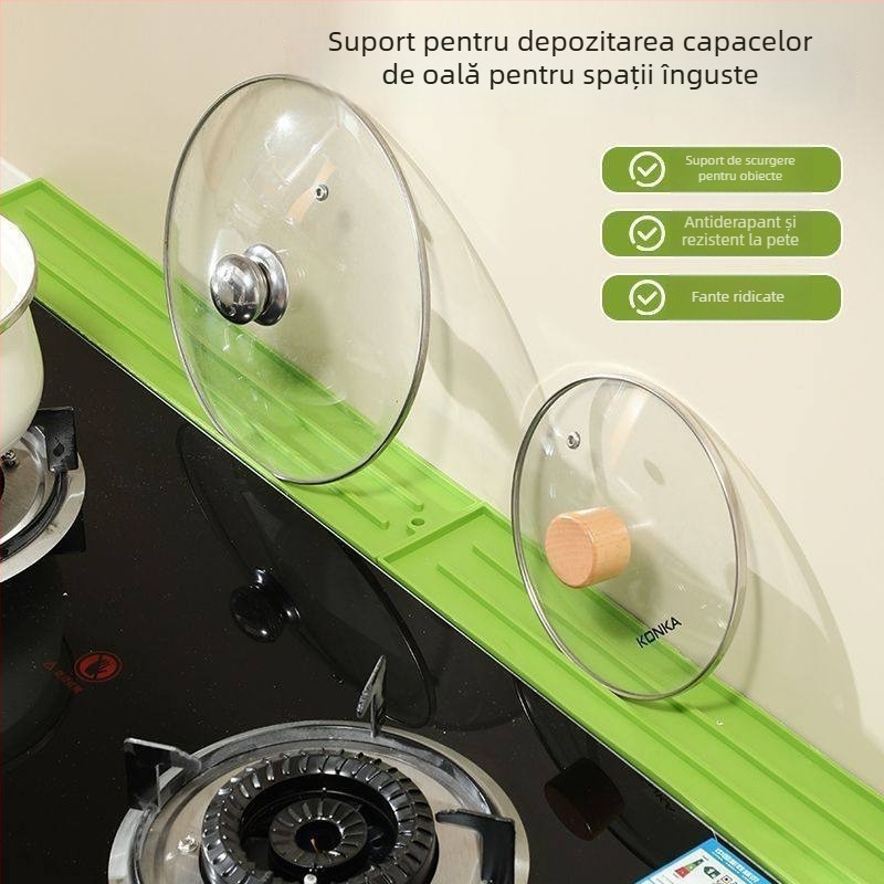 Covor pentru capace de oale, design pentru blat, spațiu de depozitare multifuncțional pentru capace și sticle cu condimente, fără găuri