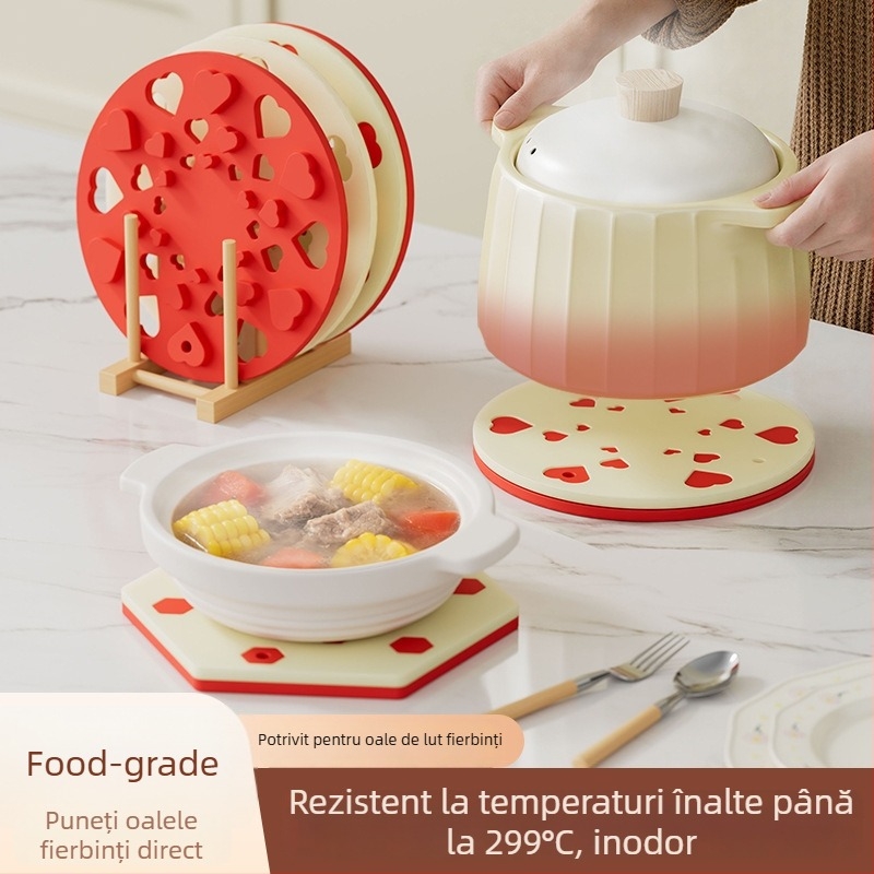 Covoraș din silicon rezistent la căldură, rotund, pentru farfurii, boluri, cești și oale