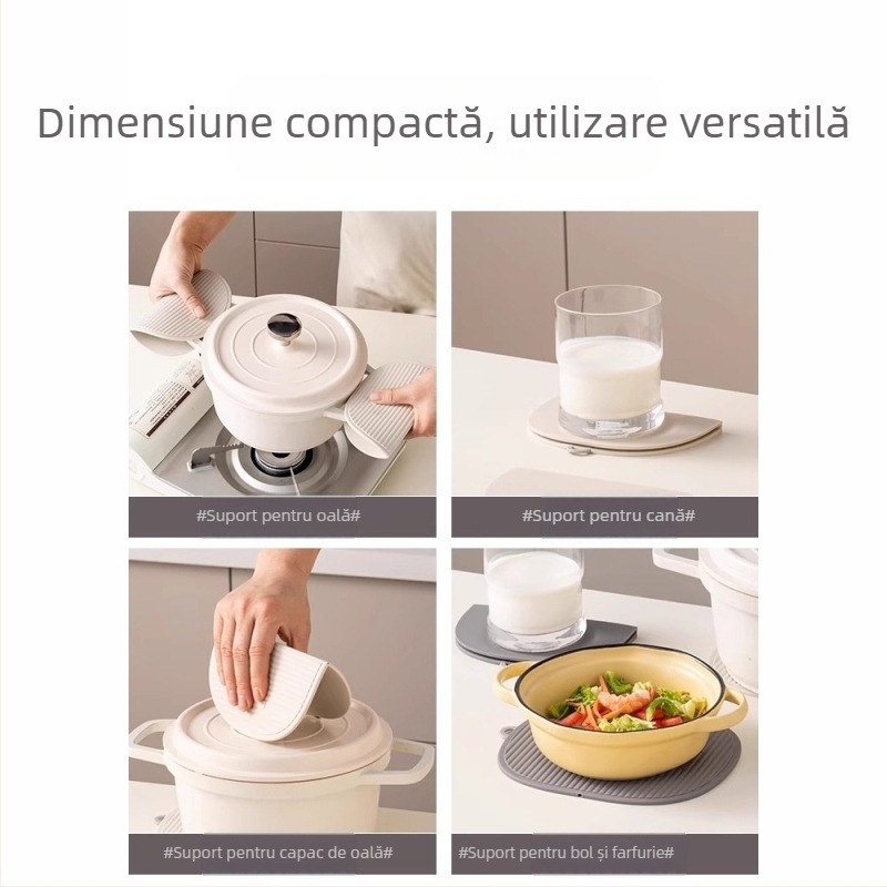 Covoraș pliabil din silicon izolant termic, anti-arzire și rezistent la temperaturi înalte pentru oală; cu clips; placă de masă minimalistă îngroșată și suport pentru pahar.