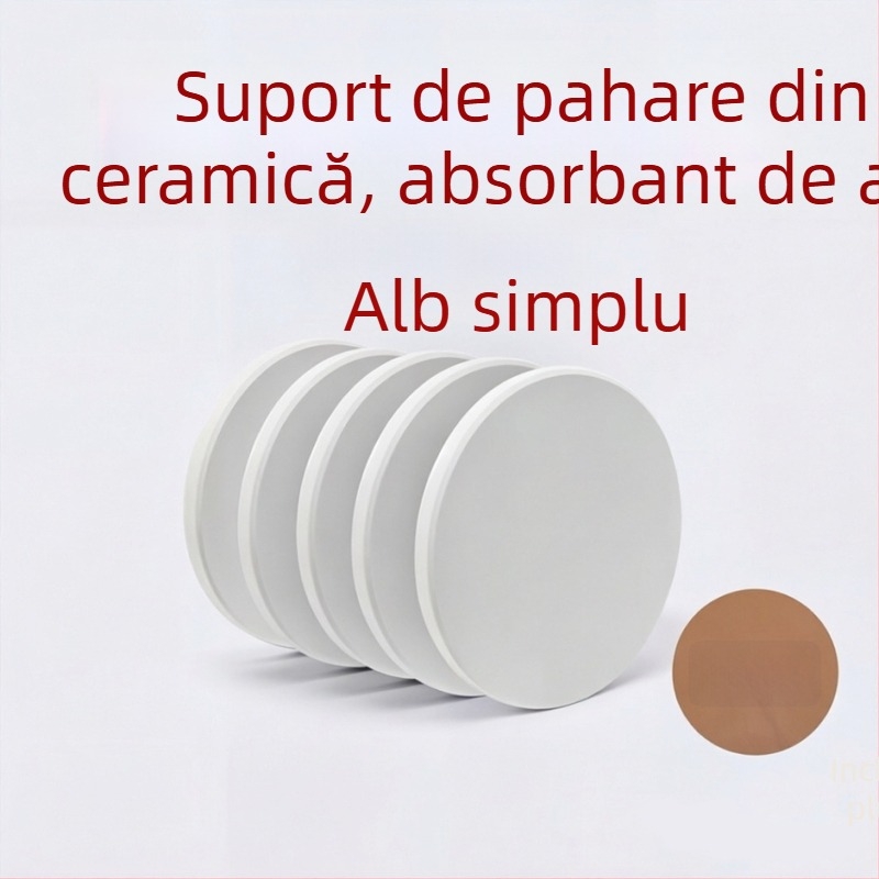 Suporturi de pahare din ceramică, albe, cu forme rotunde, pătrate și neregulate, culoare uni, absorbante, uscare rapidă