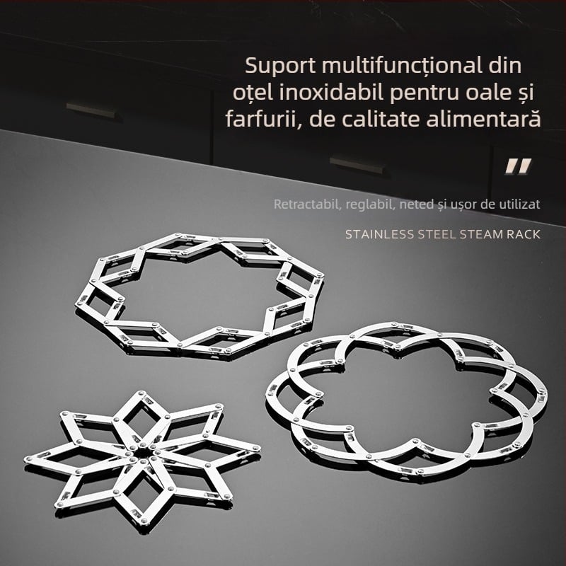 Suport extensibil din oțel inoxidabil pentru oale – covoraș izolant termic multifuncțional pentru vase și oale, cu model floral