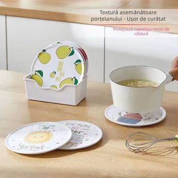 Covoraș din silicon rezistent la temperaturi înalte, anti alunecare, izolație îngroșată, pentru bucătărie și masă, rotund, pentru boluri și cești