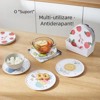 Covoraș din silicon rezistent la temperaturi înalte, anti alunecare, izolație îngroșată, pentru bucătărie și masă, rotund, pentru boluri și cești