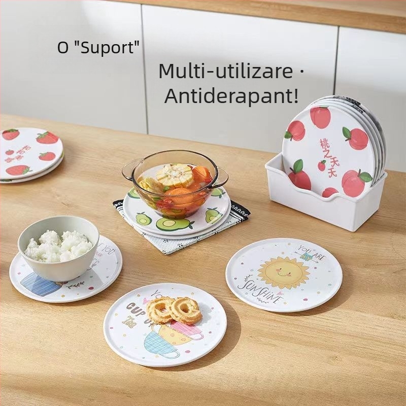 Covoraș din silicon rezistent la temperaturi înalte, anti alunecare, izolație îngroșată, pentru bucătărie și masă, rotund, pentru boluri și cești