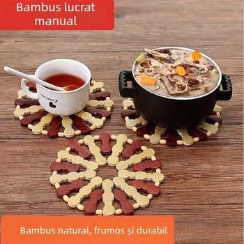 Covoraș de masă din bambus, rezistent la căldură, model desen animat, formă neregulată, protecție anti-arzire, suport pentru farfurii și oale