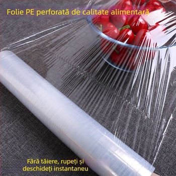 Rolă de 40 m cu folie perforată pentru prospețime, capac de sigilare, fără rupere manuală, folie PE transparentă pentru fructe