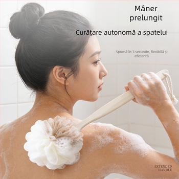 Perie de baie cu mâner lung, burete mare pentru corp, pentru exfoliere, perie pentru spate fără ajutor, instrument de baie pentru adulți