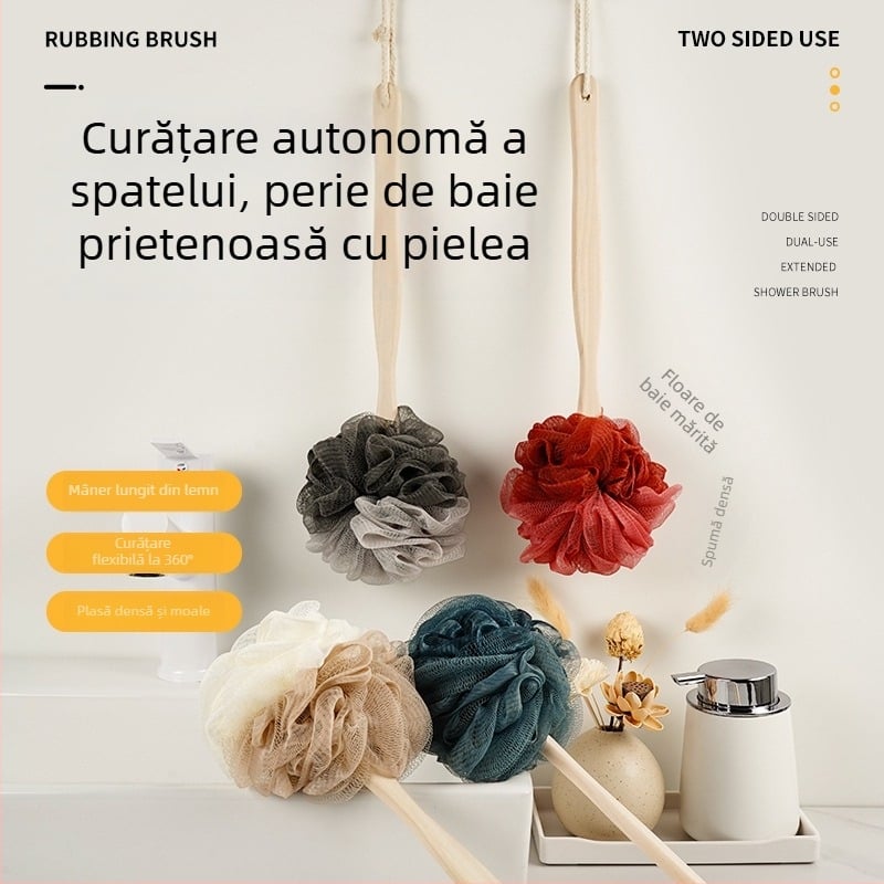 Perie de baie cu mâner lung, burete mare pentru corp, pentru exfoliere, perie pentru spate fără ajutor, instrument de baie pentru adulți