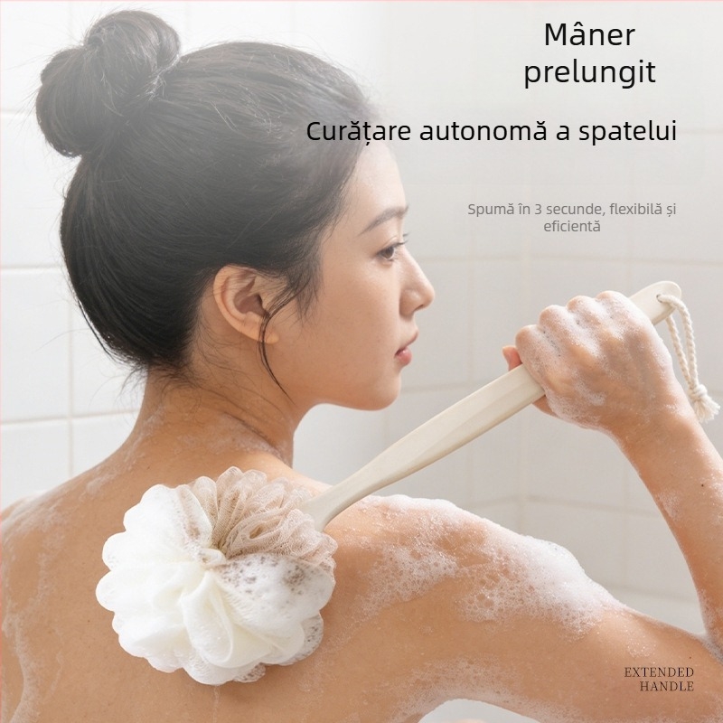 Perie de baie cu mâner lung, burete mare pentru corp, pentru exfoliere, perie pentru spate fără ajutor, instrument de baie pentru adulți