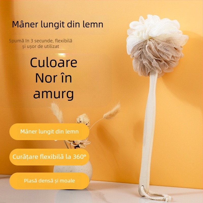Perie de baie cu mâner lung, burete mare pentru corp, pentru exfoliere, perie pentru spate fără ajutor, instrument de baie pentru adulți