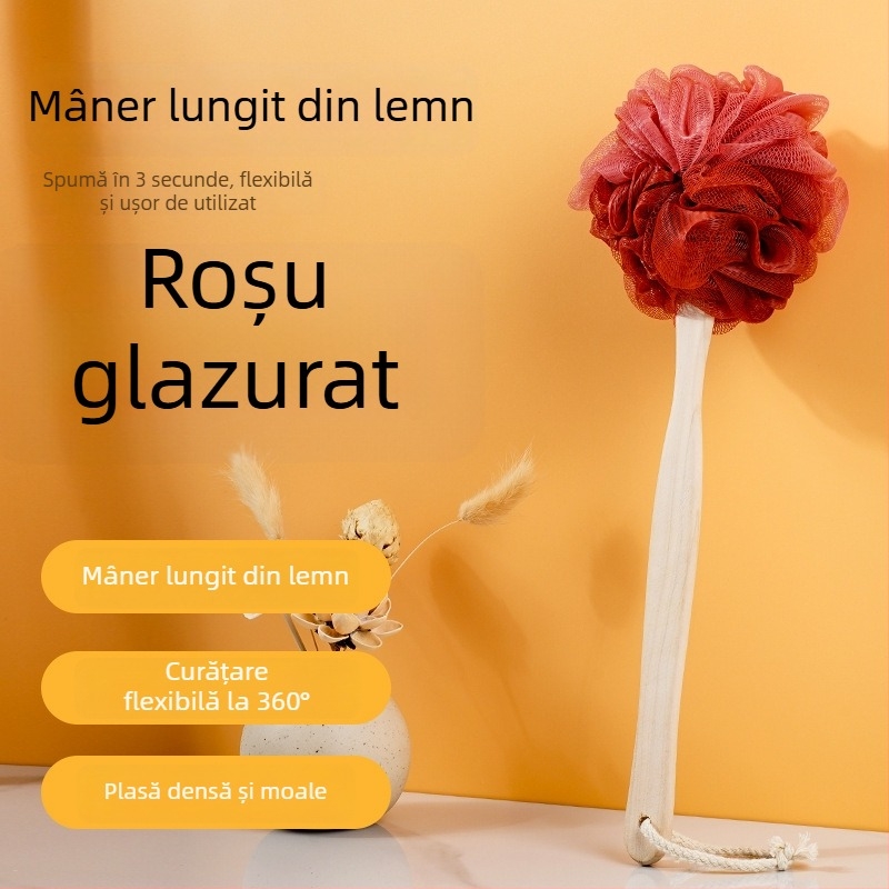 Perie de baie cu mâner lung, burete mare pentru corp, pentru exfoliere, perie pentru spate fără ajutor, instrument de baie pentru adulți