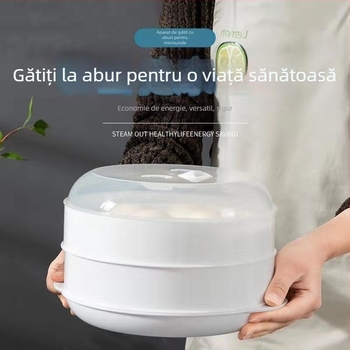 Aburitor pentru microunde cu capac, pentru încălzirea chiflelor și dumplings, suport de abur multifuncțional pentru bucătărie, tavă alimentară de calitate