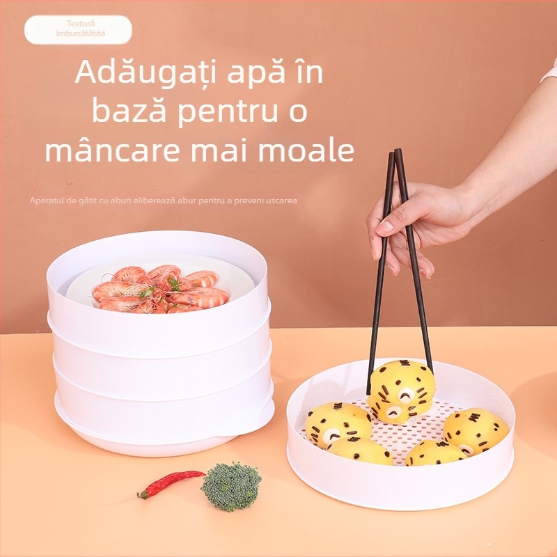 Aburitor pentru microunde cu capac, pentru încălzirea chiflelor și dumplings, suport de abur multifuncțional pentru bucătărie, tavă alimentară de calitate