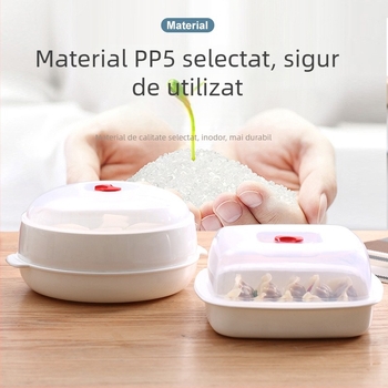Recipient transparent de aburi pentru microunde, cu capac, pentru încălzirea chiflelor și legumelor