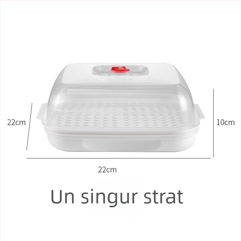 Recipient transparent de aburi pentru microunde, cu capac, pentru încălzirea chiflelor și legumelor