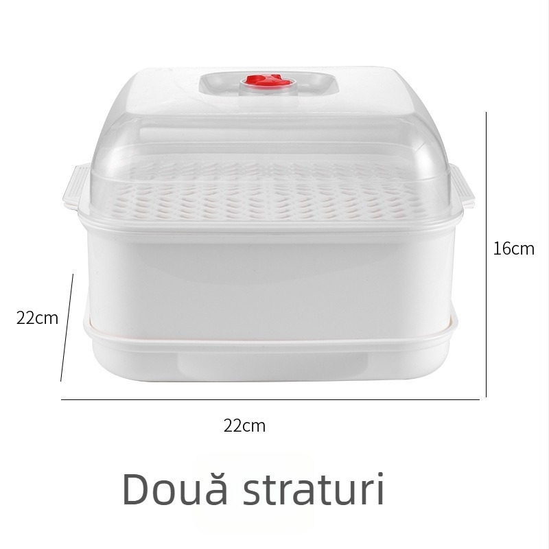 Recipient transparent de aburi pentru microunde, cu capac, pentru încălzirea chiflelor și legumelor