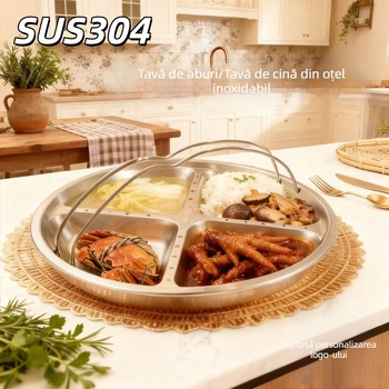 Tavă divizată de aburi din oțel inoxidabil 304 pentru orezător, aburire orez și legume, suport de gătit acasă cu mâner