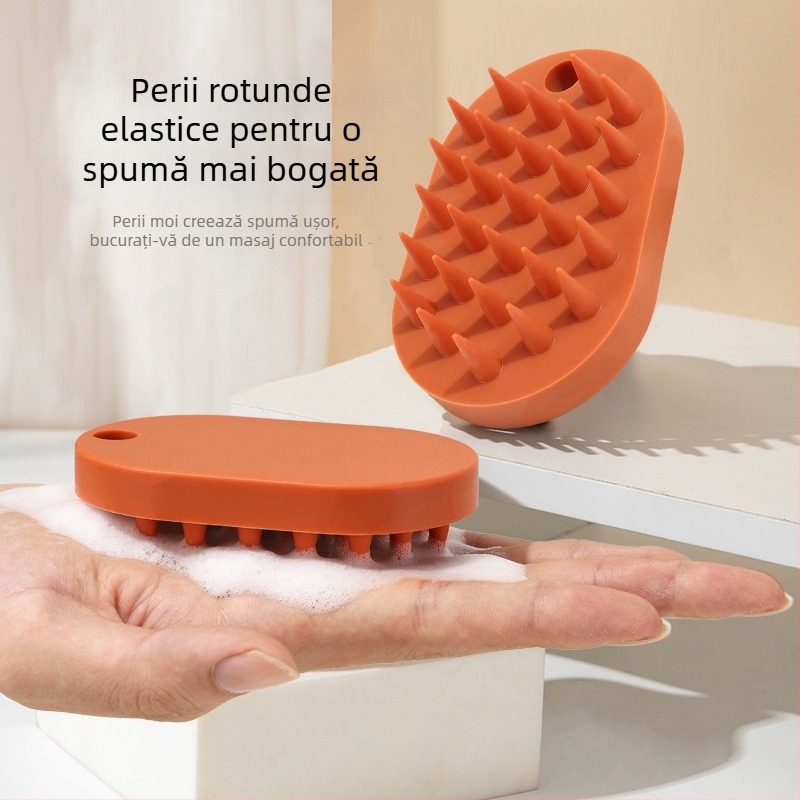 Perie de duș din silicon, pentru uz umed și uscat, perie de masaj pentru șampon, delicată cu pielea, fără dinți ascuțiți