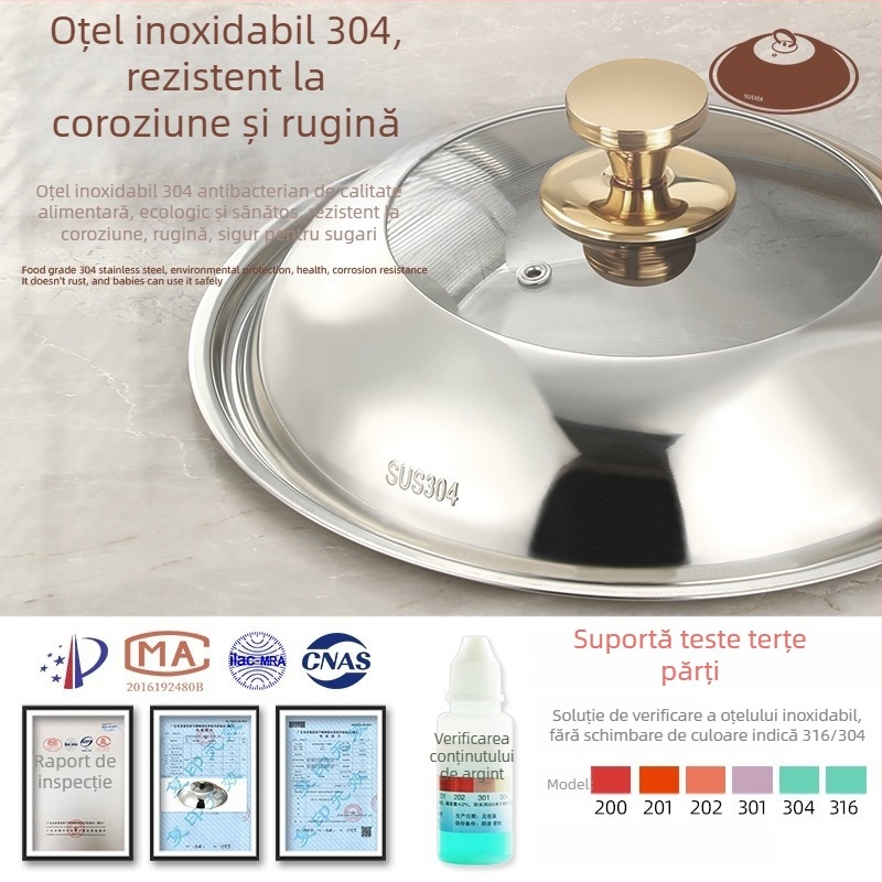 Capac pentru wok din oțel inoxidabil 304 – universal, rotund, din sticlă rezistentă la căldură