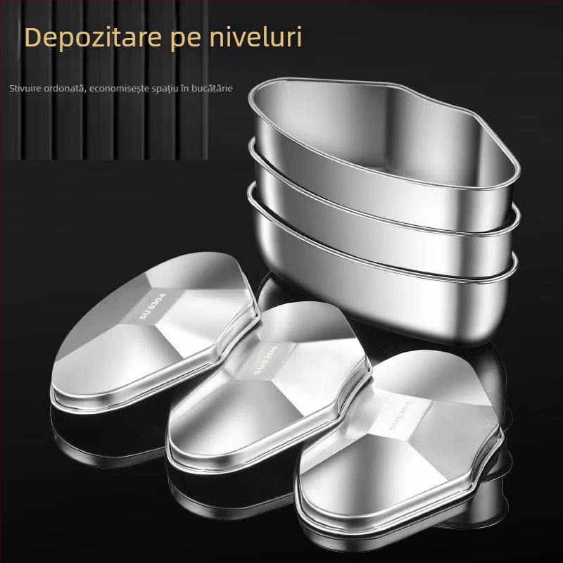 Tavă de abur din oțel inoxidabil, în formă de pală, cu capac, pentru uz casnic, grilă de abur compartimentată, compatibilă cu fierbător de orez