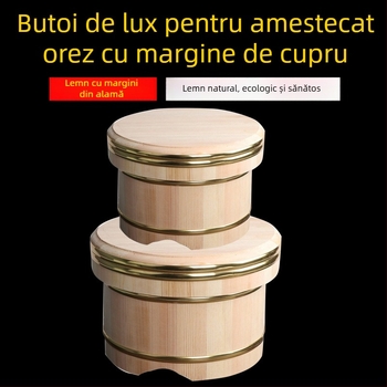 Recipient din lemn pentru orez în stil japonez, cu capac și bol din lemn pentru servire, capacitate mare