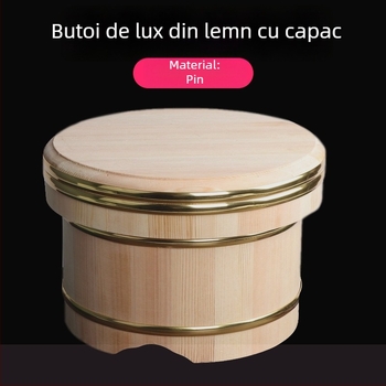 Recipient din lemn pentru orez în stil japonez, cu capac și bol din lemn pentru servire, capacitate mare