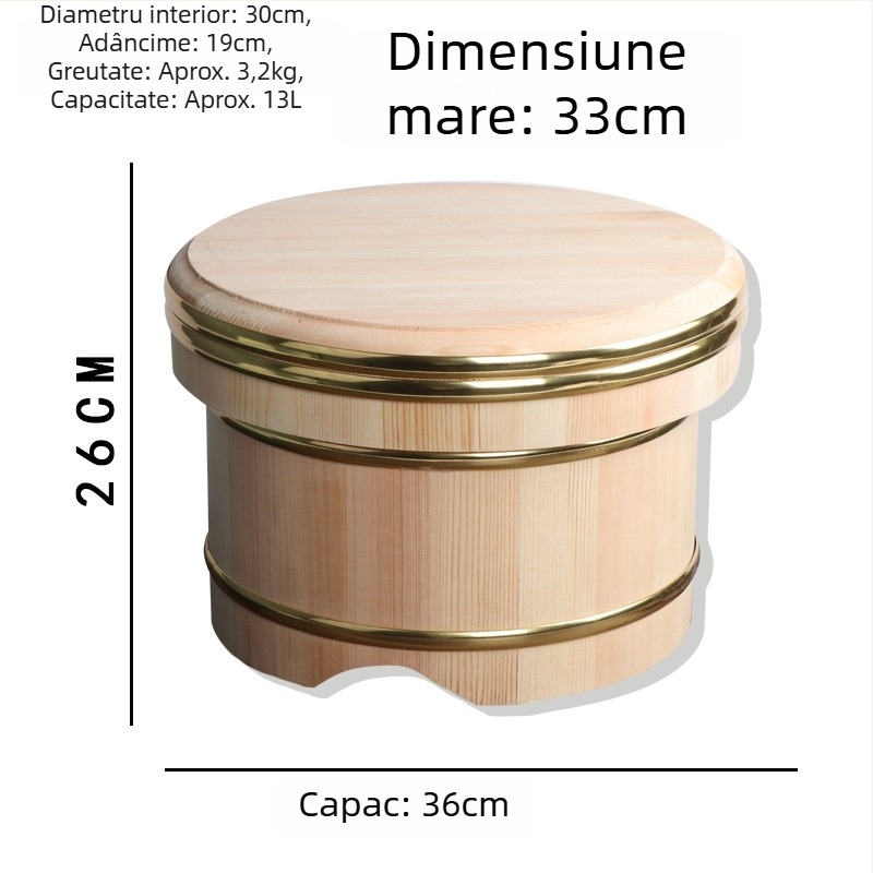 Recipient din lemn pentru orez în stil japonez, cu capac și bol din lemn pentru servire, capacitate mare