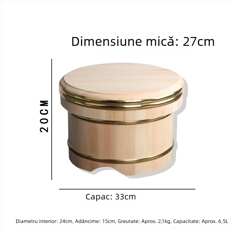 Recipient din lemn pentru orez în stil japonez, cu capac și bol din lemn pentru servire, capacitate mare