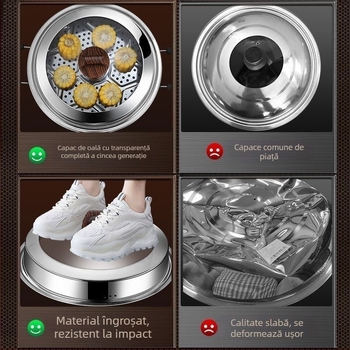 Capac din oțel inoxidabil cu geam transparent, pentru wok și tigaie, din oțel nemagnetic, de calitate alimentară