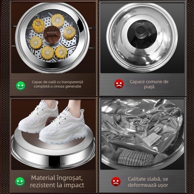 Capac din oțel inoxidabil cu geam transparent, pentru wok și tigaie, din oțel nemagnetic, de calitate alimentară