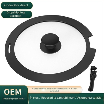 Capac de oală din silicon, multifuncțional, cu sticlă temperată, rezistent la temperaturi, universal, pentru supe, sotări și prăjit.