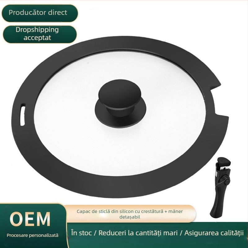 Capac de oală din silicon, multifuncțional, cu sticlă temperată, rezistent la temperaturi, universal, pentru supe, sotări și prăjit.