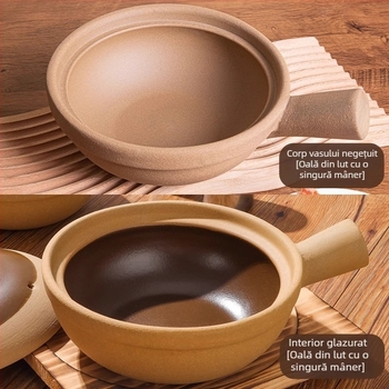 Oală de lut pentru orez, cu mâner unic, neglazurată, ceramică tradițională, pentru gătire uscată, vas mic 2.1–3 L