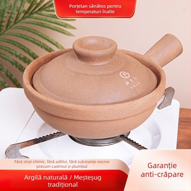 Oală de lut pentru orez, cu mâner unic, neglazurată, ceramică tradițională, pentru gătire uscată, vas mic 2.1–3 L