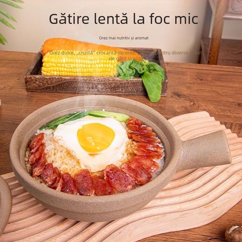 Oală de lut pentru orez, cu mâner unic, neglazurată, ceramică tradițională, pentru gătire uscată, vas mic 2.1–3 L