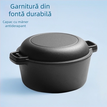 Oală de fontă olandeză, 26 cm, netencuită, pentru prăjit și fierbere