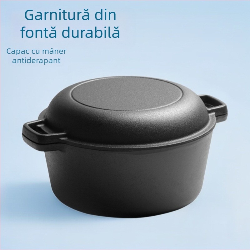 Oală de fontă olandeză, 26 cm, netencuită, pentru prăjit și fierbere