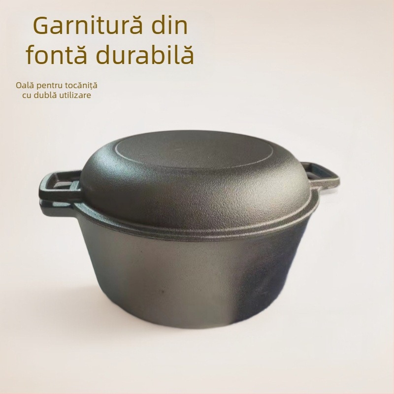 Oală de fontă olandeză, 26 cm, netencuită, pentru prăjit și fierbere