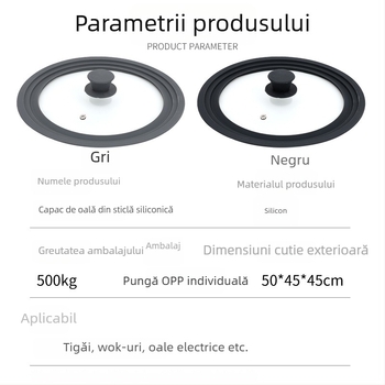 Capac de bucătărie în stil japonez, capac universal din sticlă cu garnitură din silicon, rezistent la temperaturi înalte, potrivit pentru tigăi, wok și aburitoare